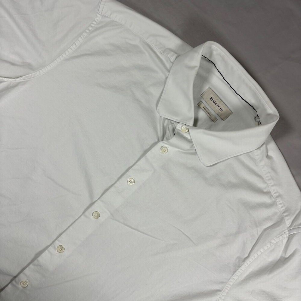 Bugatchi 8-Way Stretch Shirt Mens XXL White Short Sleeve Button Up Performance